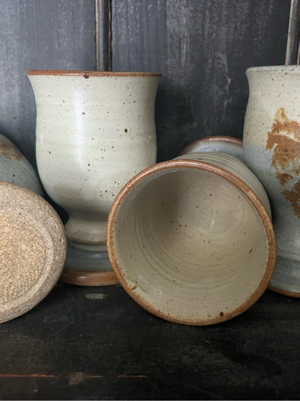 Pottery studio wine goblets (4) Cream with Brown Rim